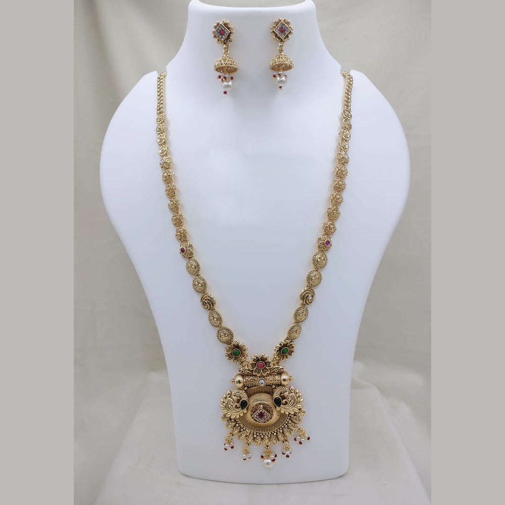 Lucentarts Jewellery Traditional Pota Stone And Pearl Designer Long Necklace Set