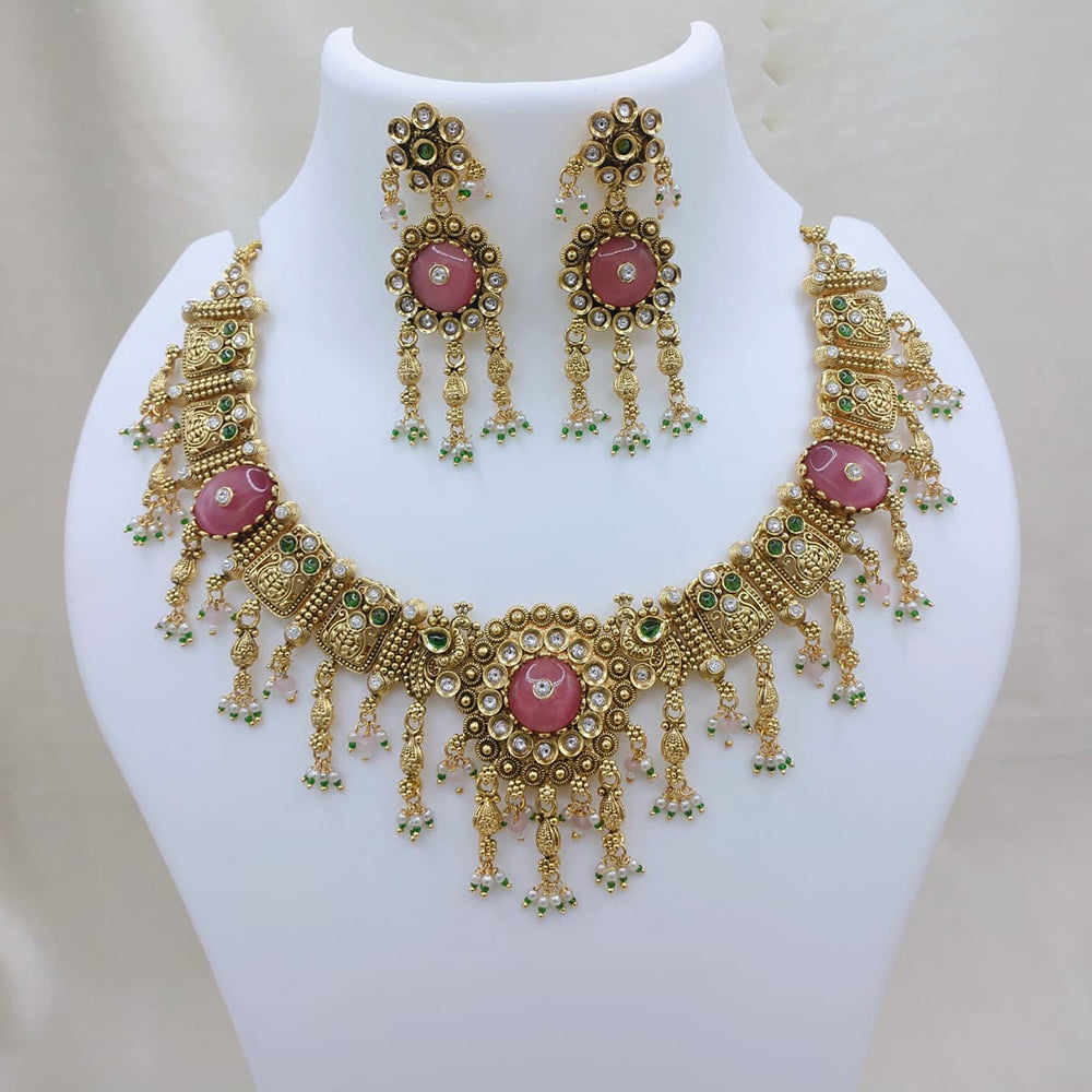 Lucentarts Jewellery Premium Pota Stone And Pearl Designer Necklace Set