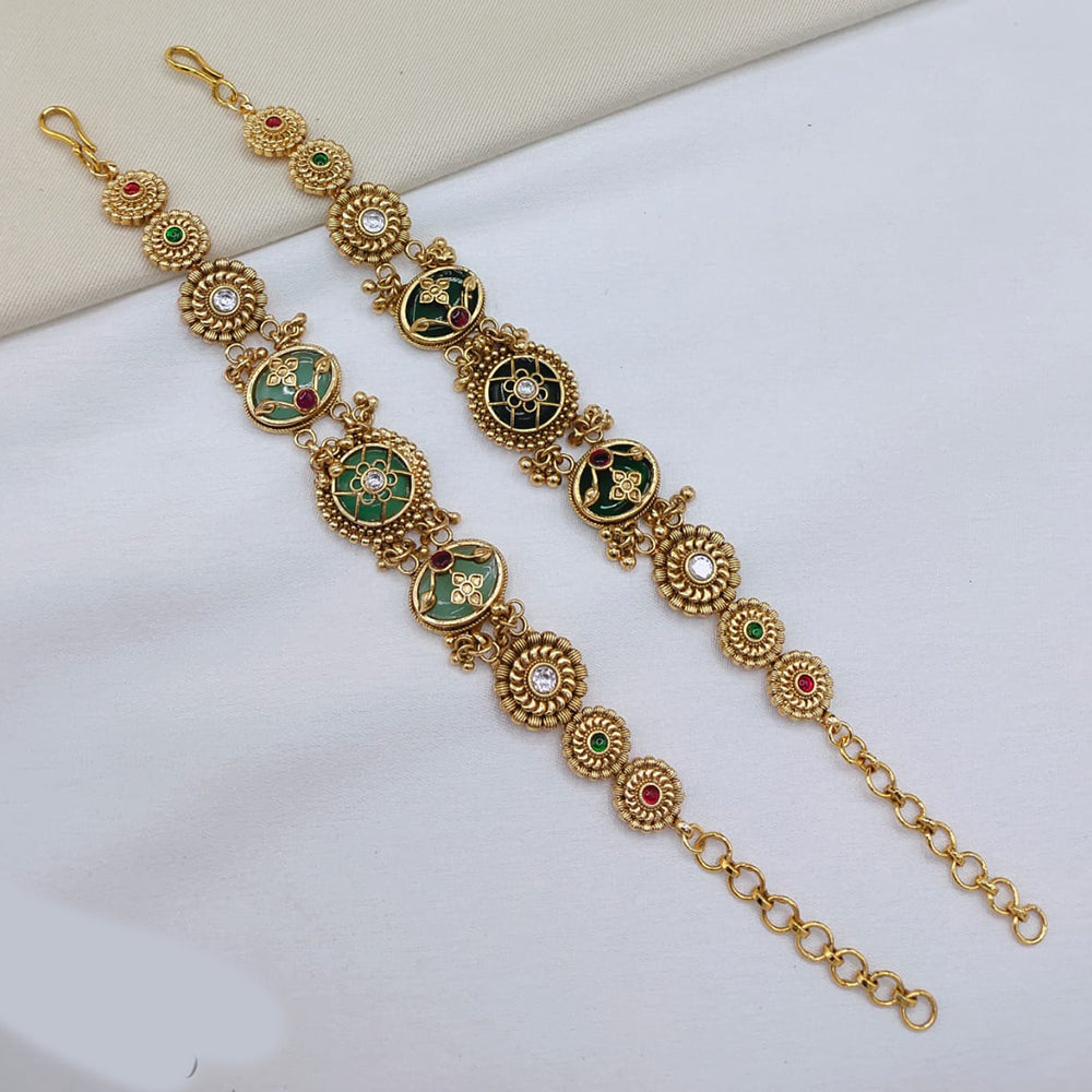 Lucentarts Jewellery Elegant Ethnic Gold Plated Pota Stone And Pearl Adjustable Bracelet