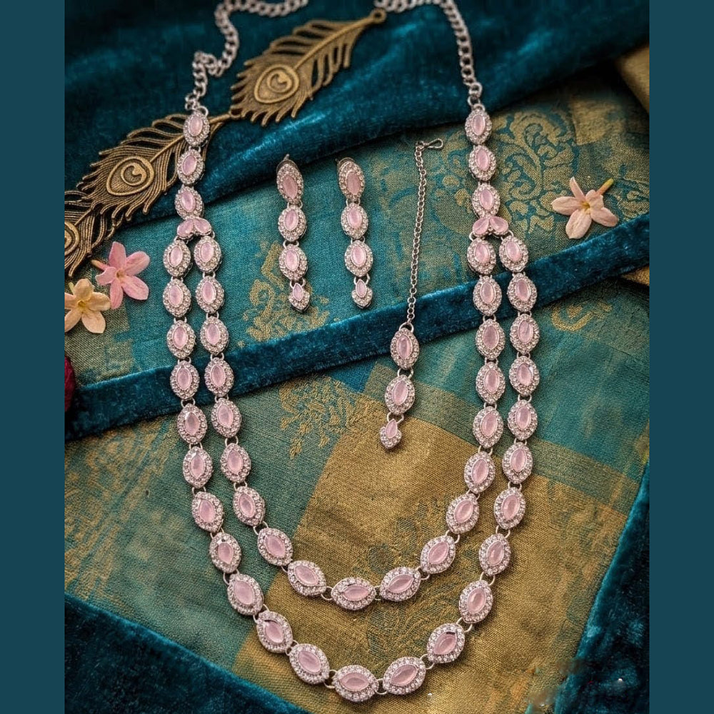 Lucentarts Jewellery Traditional Designer Pota Stone And Pearl Long Necklace Set