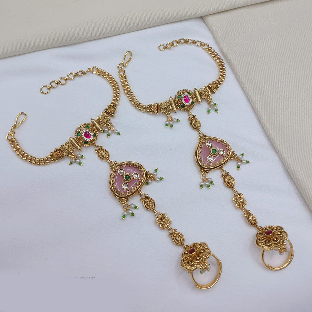Lucentarts Jewellery Royal Look Pota Stone And Pearl Hand Harness