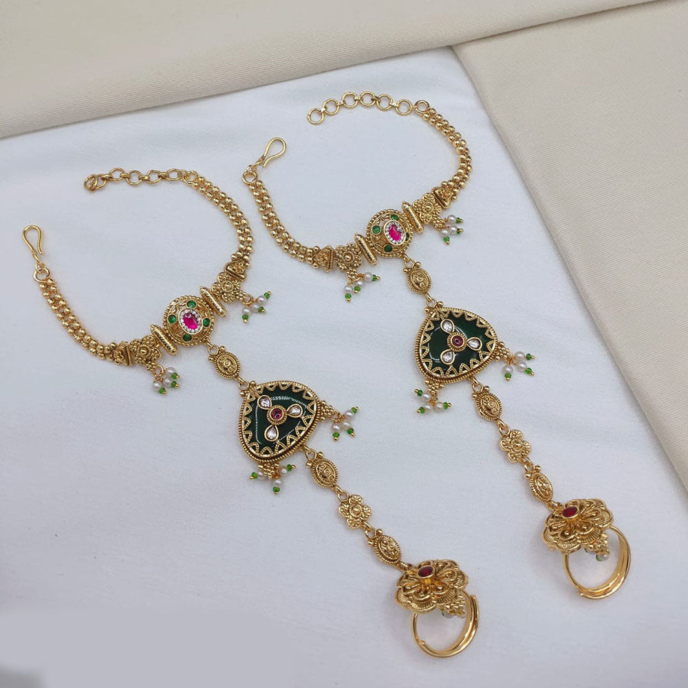 Lucentarts Jewellery Royal Look Pota Stone And Pearl Hand Harness