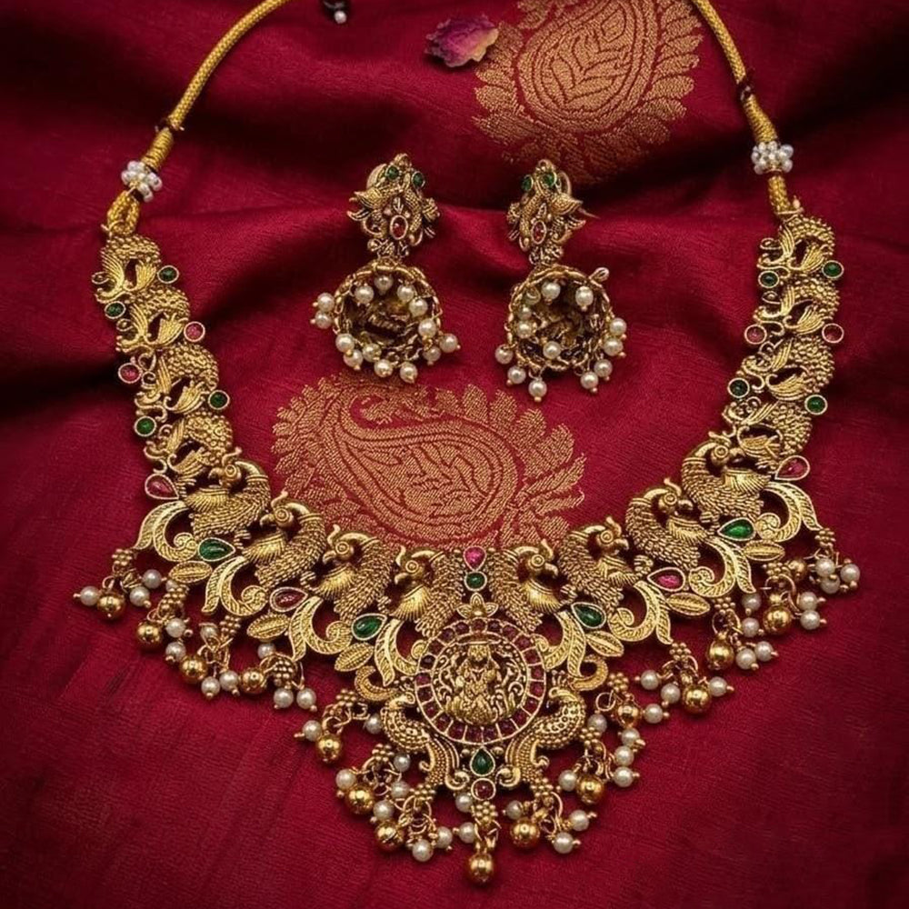 Lucentarts Jewellery Heritage Pota Stone And Pearl Temple Choker Necklace Set