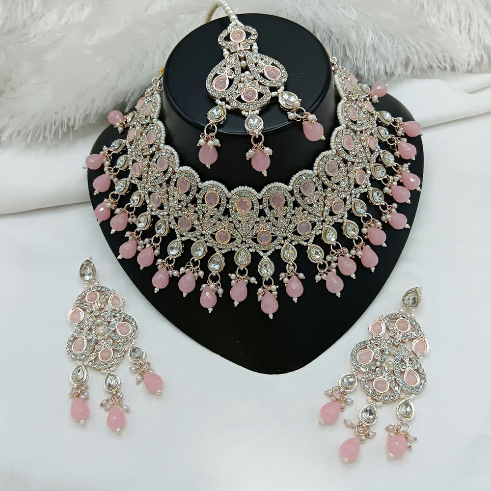 Lucentarts Jewellery Sparkle Austrian Stone Pearl And Beads Designer Choker Necklace Set