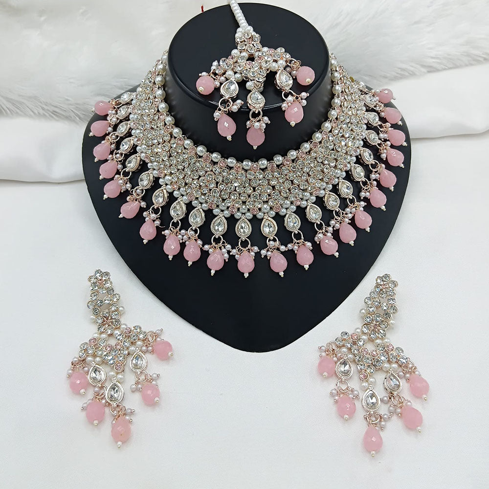 Lucentarts Jewellery Sparkle Austrian Stone Pearl And Beads Designer Choker Necklace Set