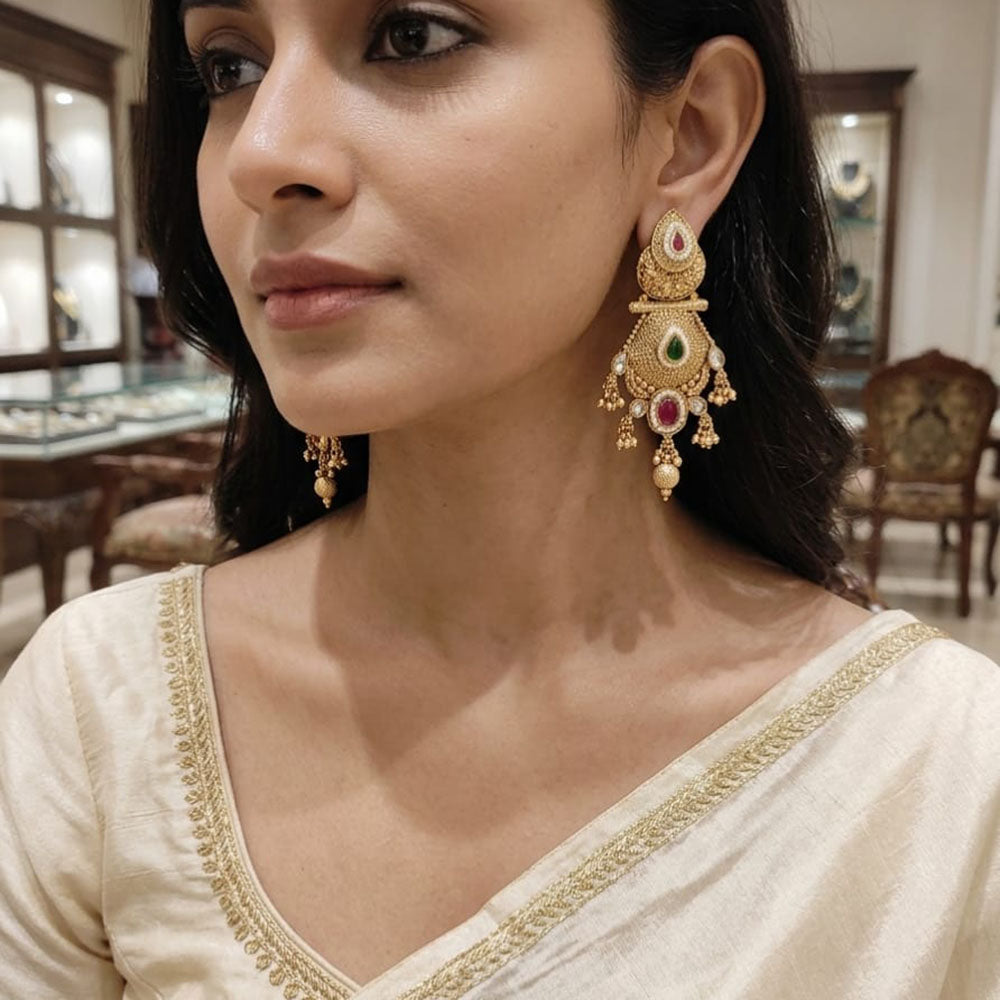 Lucentarts Jewellery Designer Pota Stone Detailing And Pearl Dangler Earrings