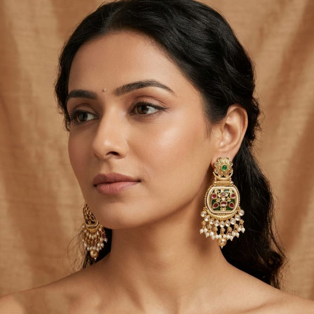 Lucentarts Jewellery Designer Pota Stone Detailing And Pearl Dangler Earrings