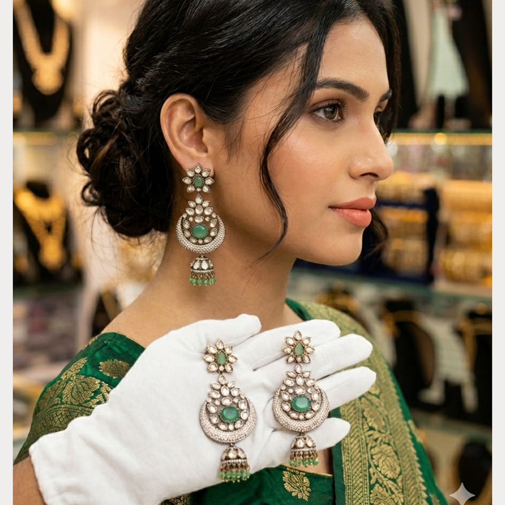 Lucentarts Jewellery Designer Pota Stone Detailing And Pearl Jhumki Earrings