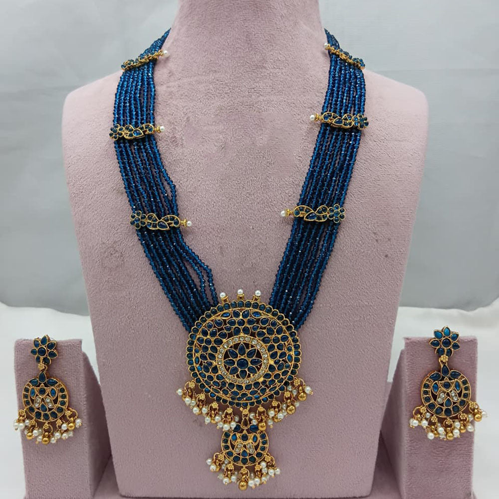 Lucentarts Jewellery Heritage Pota Stone And Pearl Long Necklace Set
