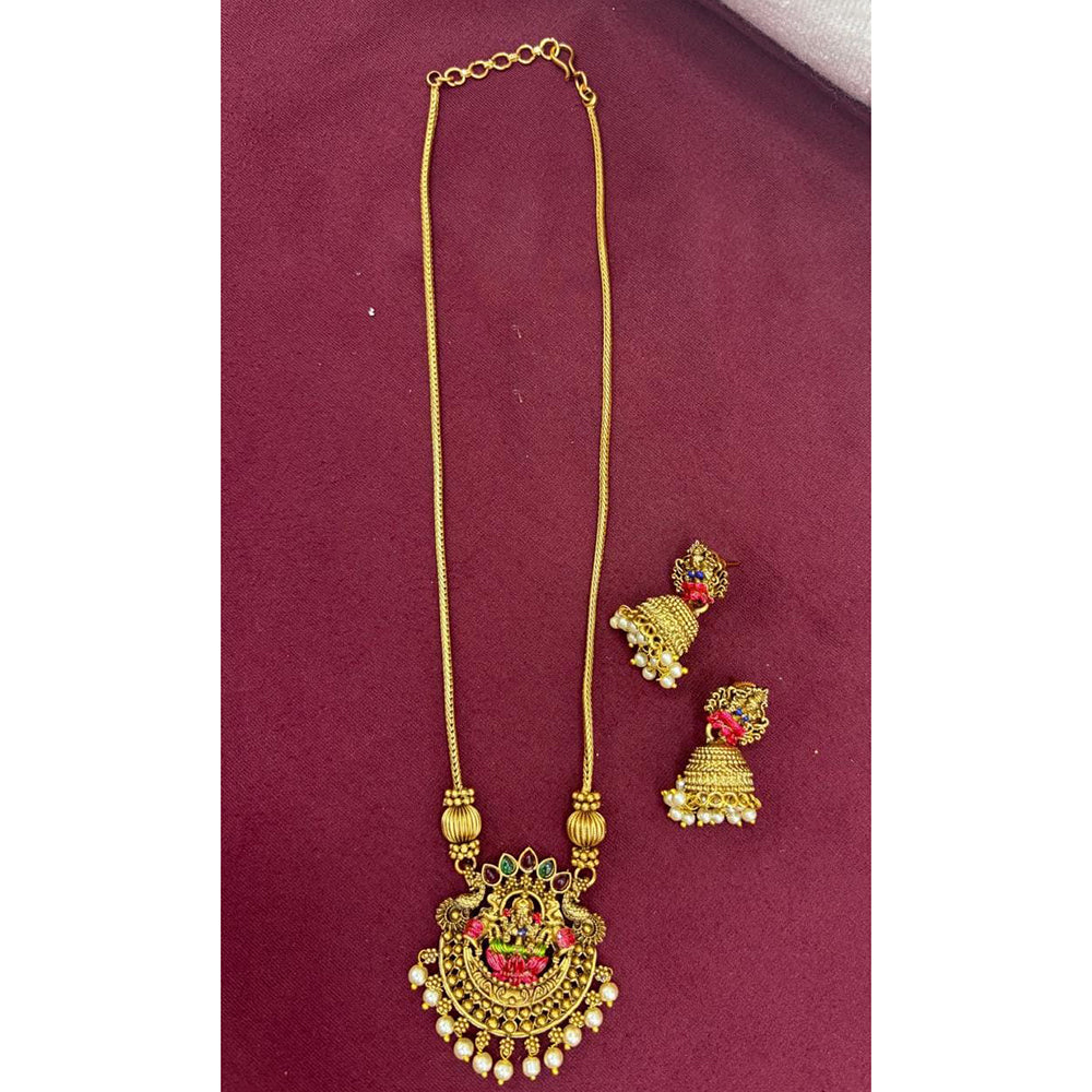 Lucentarts Jewellery Heritage Pota Stone And Pearl Temple Long Necklace Set