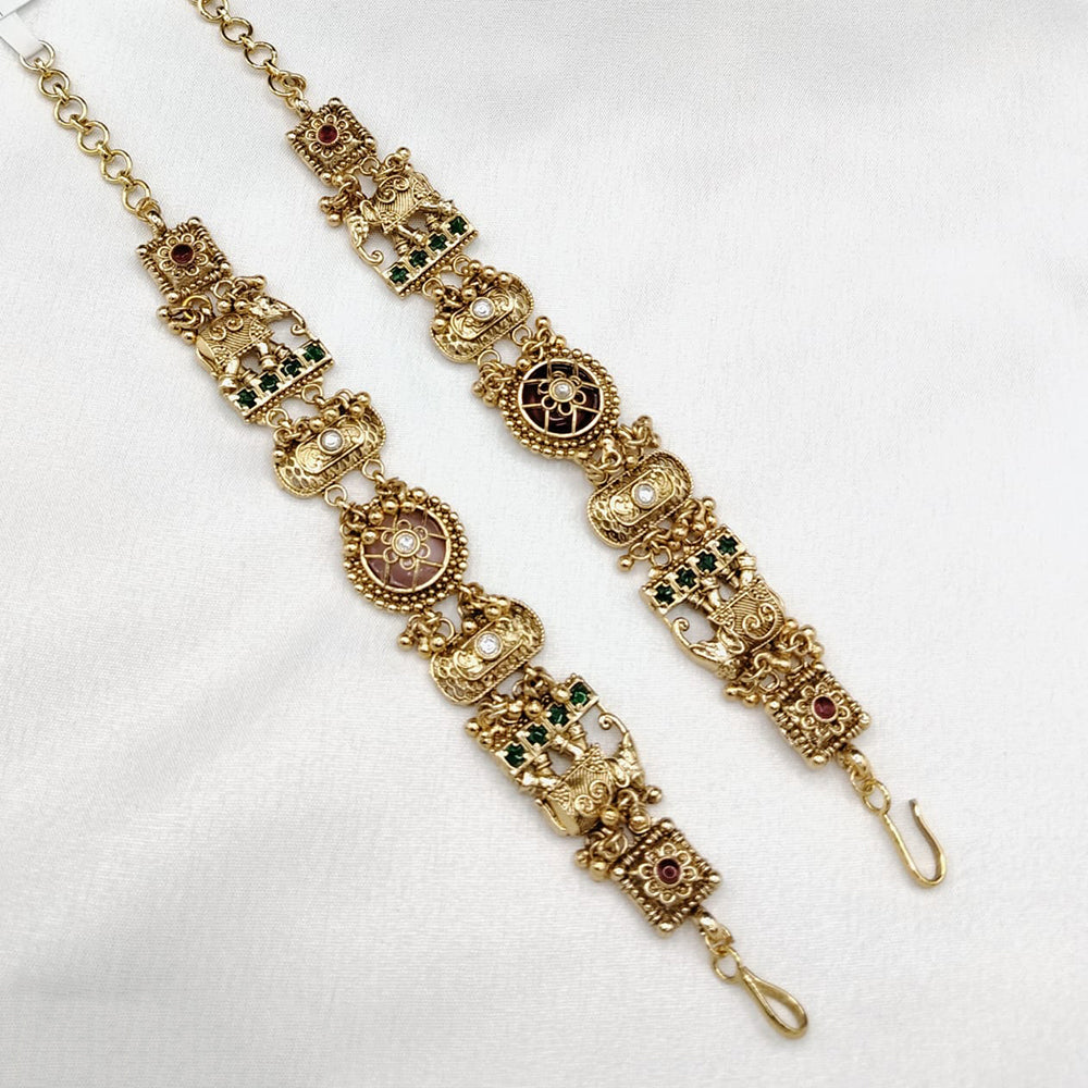 Lucentarts Jewellery Elegant Ethnic Gold Plated Pota Stone And Pearl Adjustable Bracelet