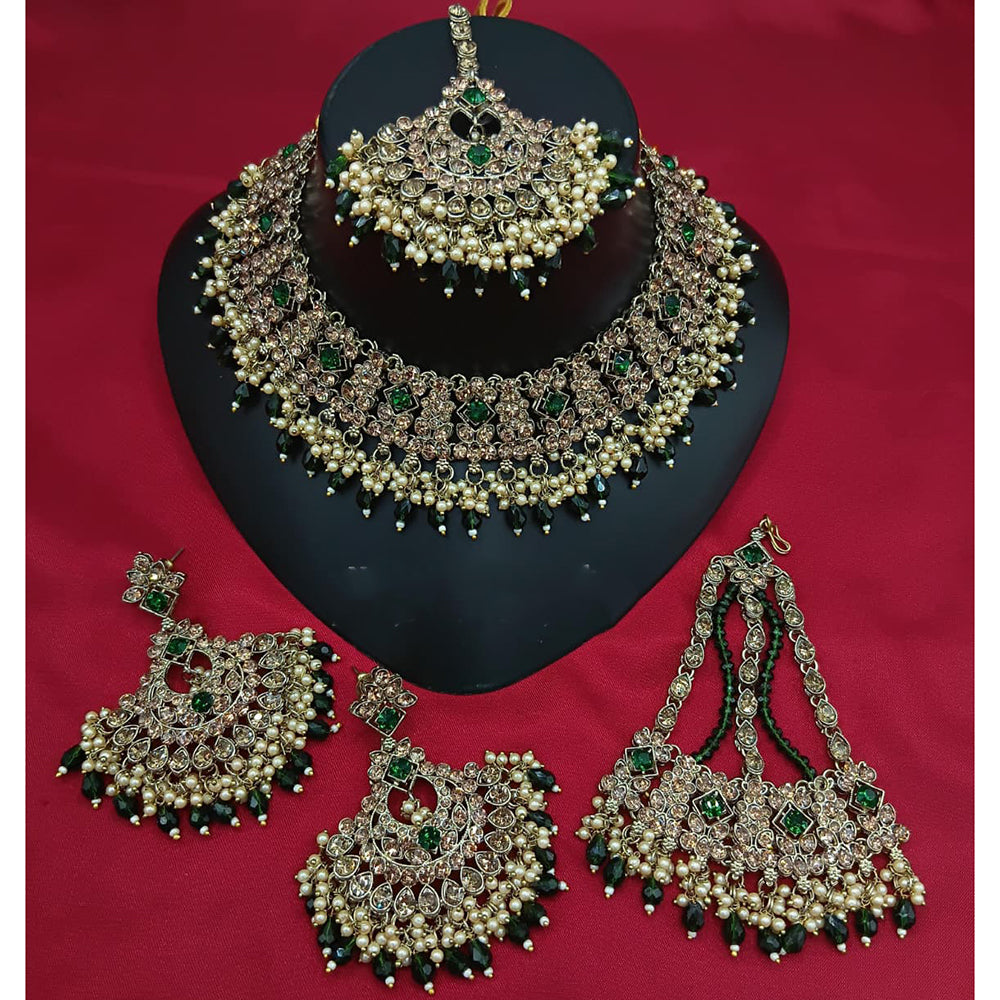 Lucentarts Jewellery Designer Crystal Stone Pearl And Beads Choker Necklace Set