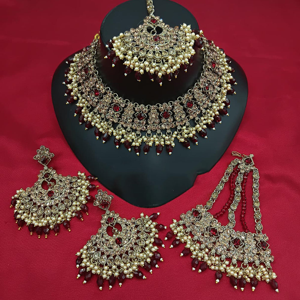 Lucentarts Jewellery Designer Crystal Stone Pearl And Beads Choker Necklace Set