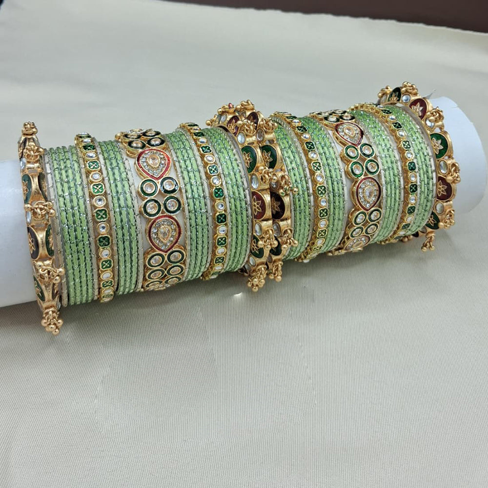 Lucentarts Jewellery Gold Plated Crystal Stone And Pearl Meenakari Bangles Set