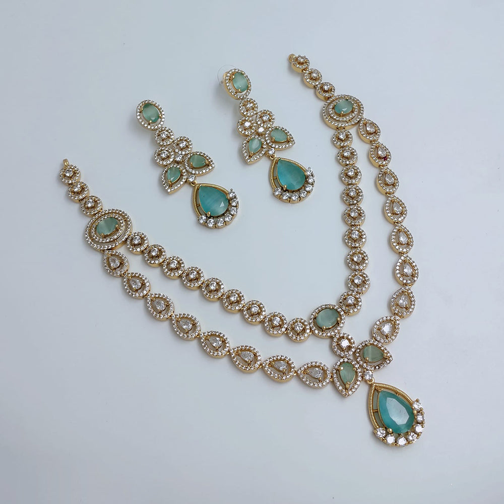 Lucentarts Jewellery Royal Look American Diamond Double Layer Necklace Set