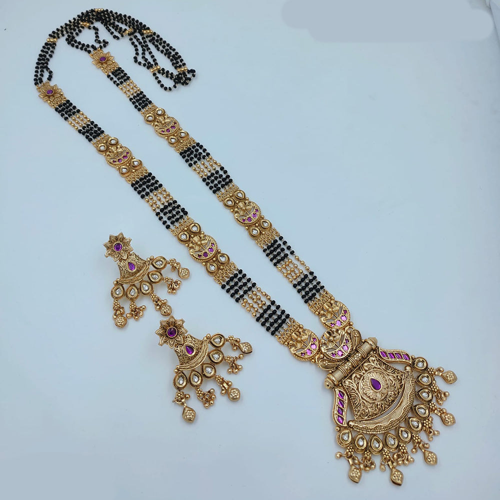 Lucentarts Jewellery Traditional Pota Stone And Black Beads Mangalsutra
