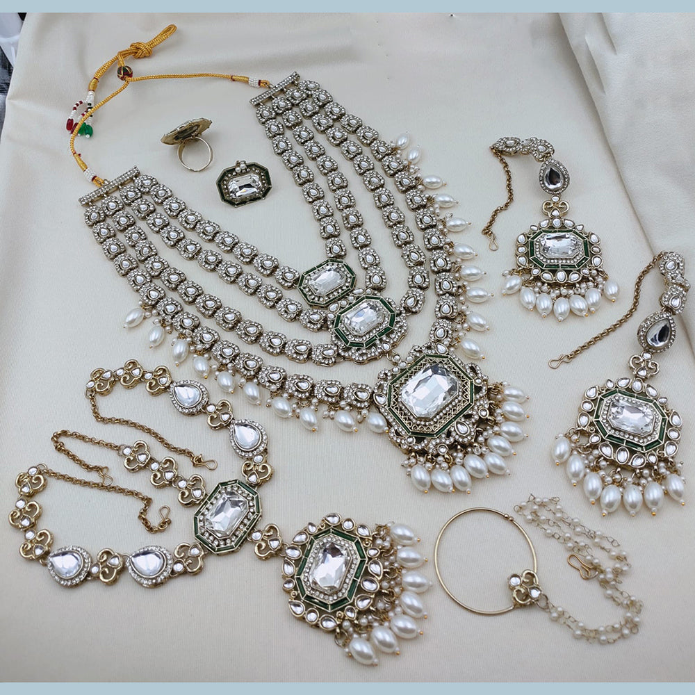Lucentarts Jewellery Premium Kundan And Beads Semi Bridal Necklace Set for Women