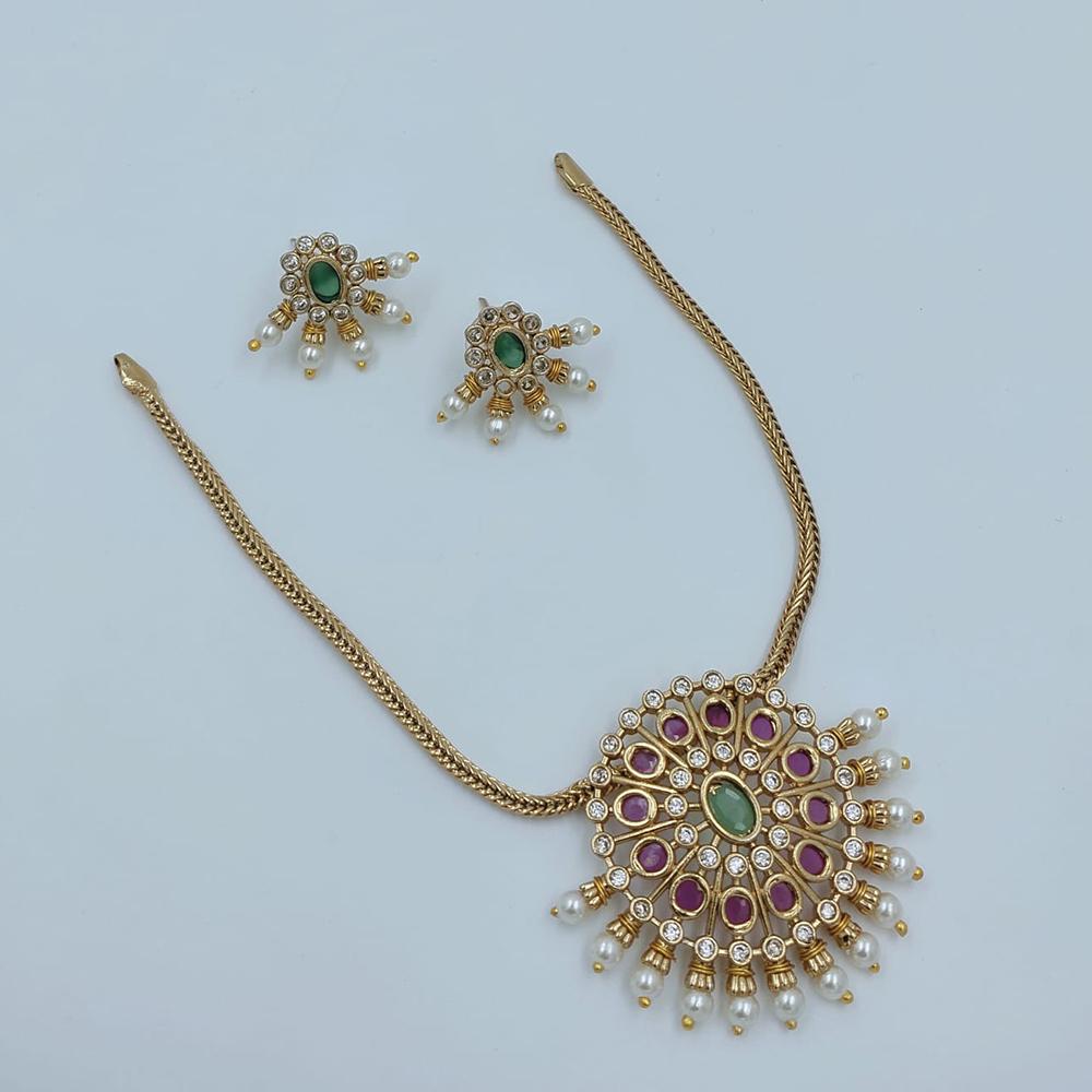 Lucentarts Jewellery Premium Ethnic Pota Stone Pearl Necklace Set