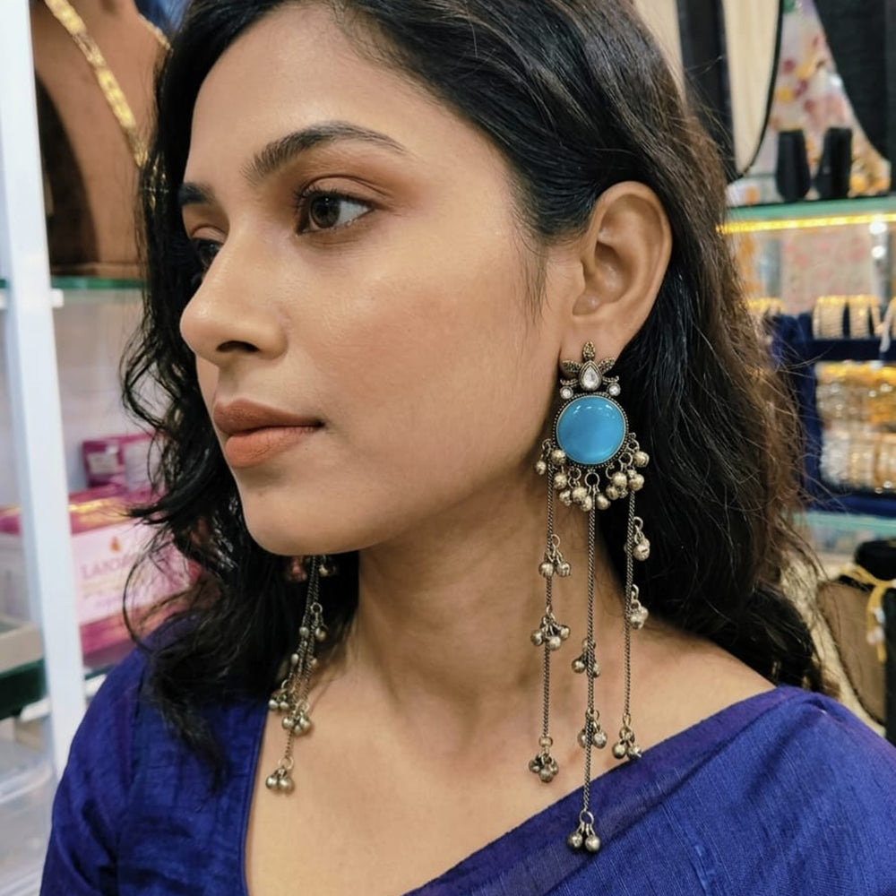 Lucentarts Jewellery Trendy Pota Stone And Pearl Dangler Kashmiri Earrings