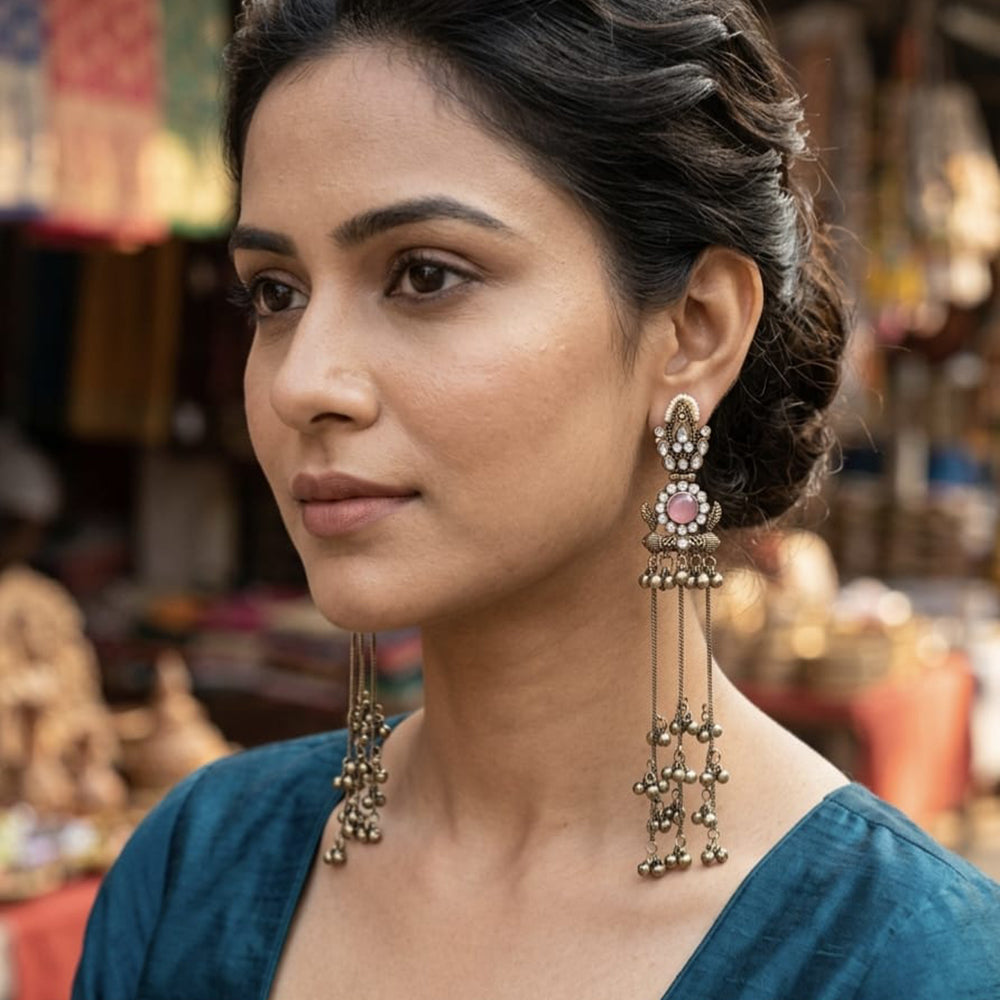 Lucentarts Jewellery Trendy Pota Stone And Pearl Dangler Kashmiri Earrings