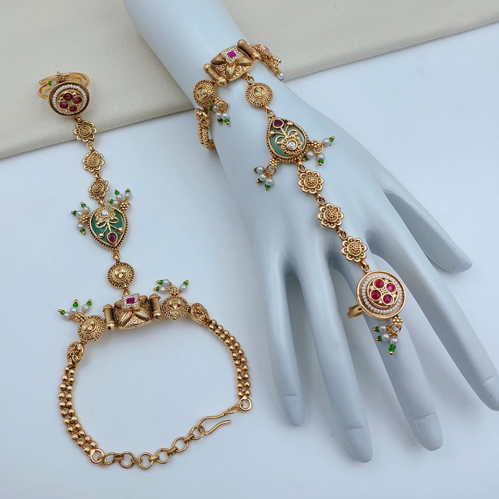 Lucentarts Jewellery Royal Look Pota Stone And Pearl Hand Harness
