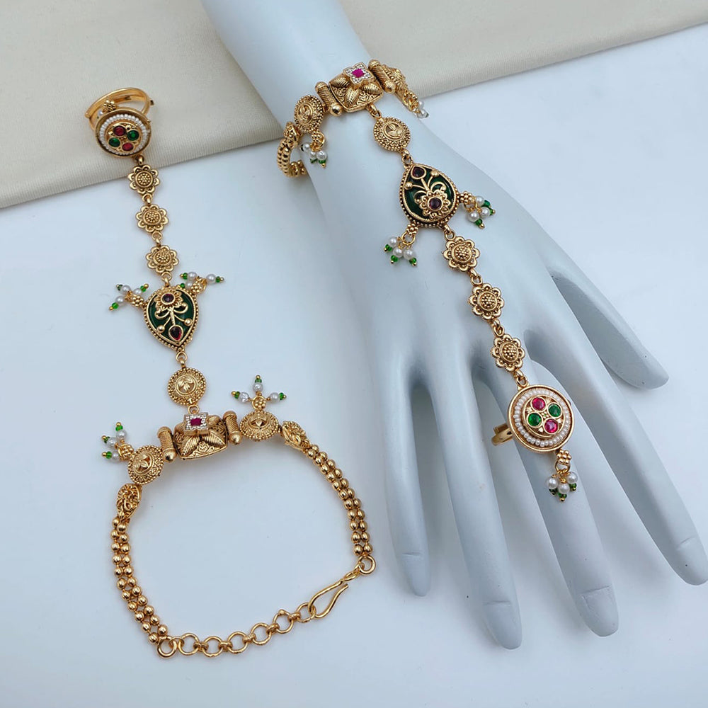 Lucentarts Jewellery Royal Look Pota Stone And Pearl Hand Harness