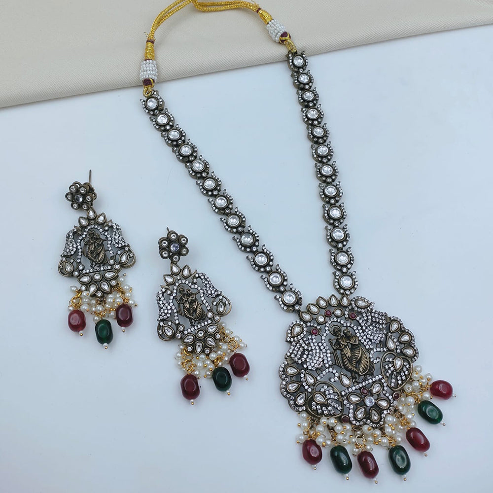Lucentarts Jewellery Heritage Pota Stone Pearl And Beads Temple Necklace Set