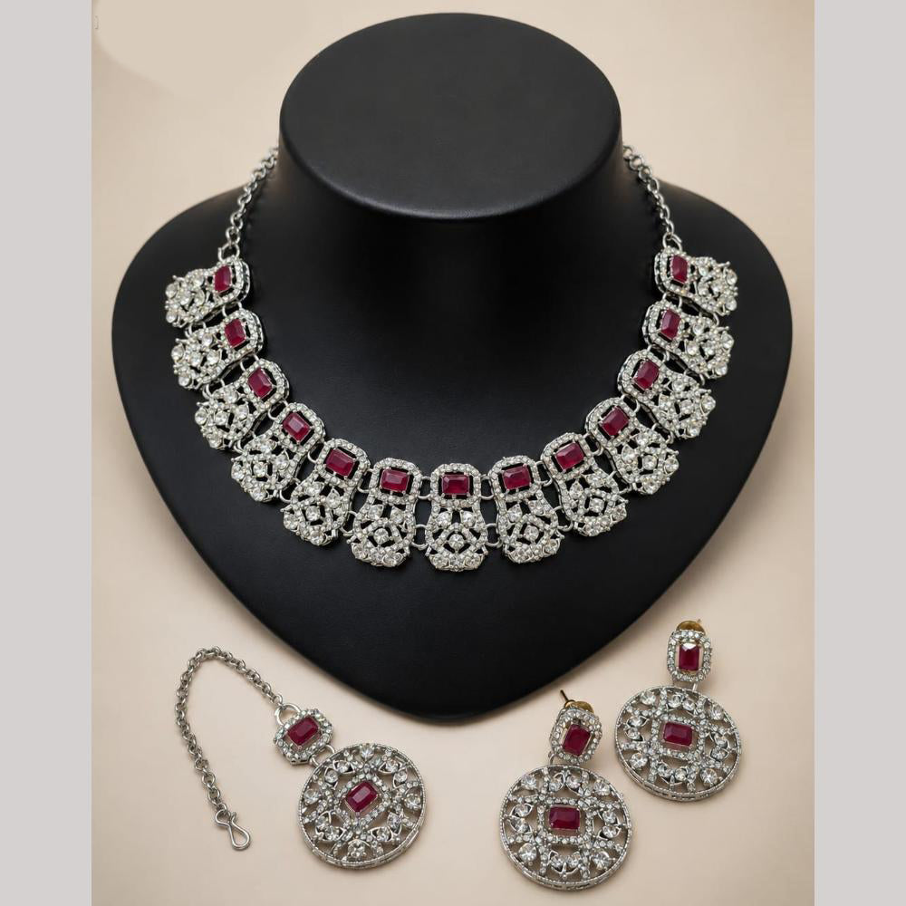 Lucentarts Jewellery Sparkling American Diamond Necklace Set for Women