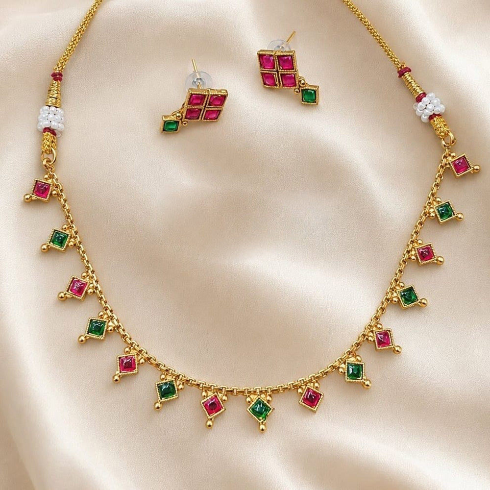 Lucentarts Jewellery Gold Plated Pota Stone Choker Necklace Set
