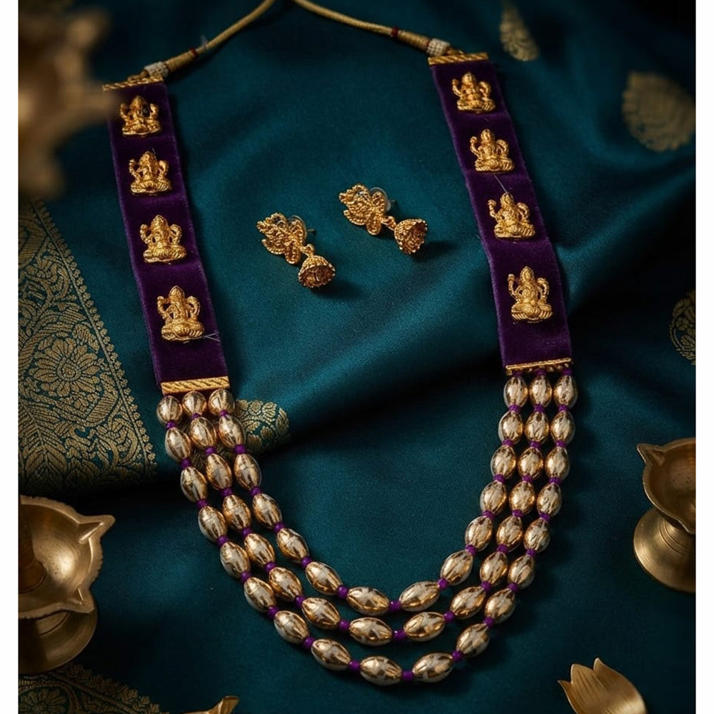 Lucentarts Jewellery Gold Plated Laxmi Design Necklace Set