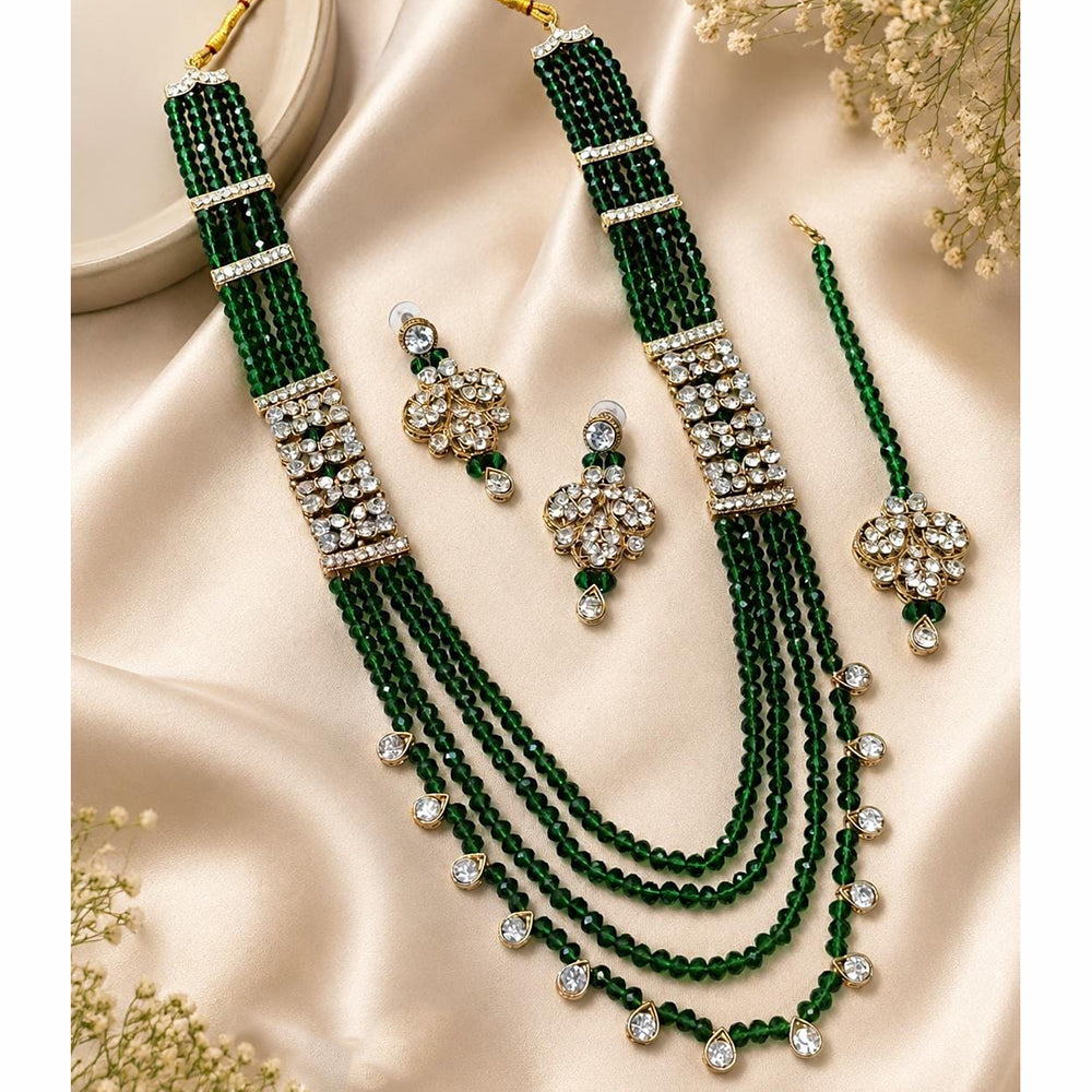 Lucentarts Jewellery Gold Plated Crystal Stone And Beads Necklace Set