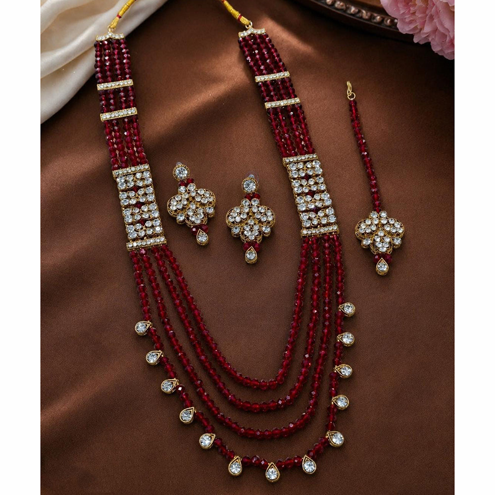 Lucentarts Jewellery Gold Plated Crystal Stone And Beads Necklace Set