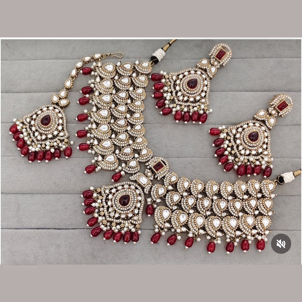 Sai Fashion Elegant Kundan Stone And Beads Choker Necklace Set