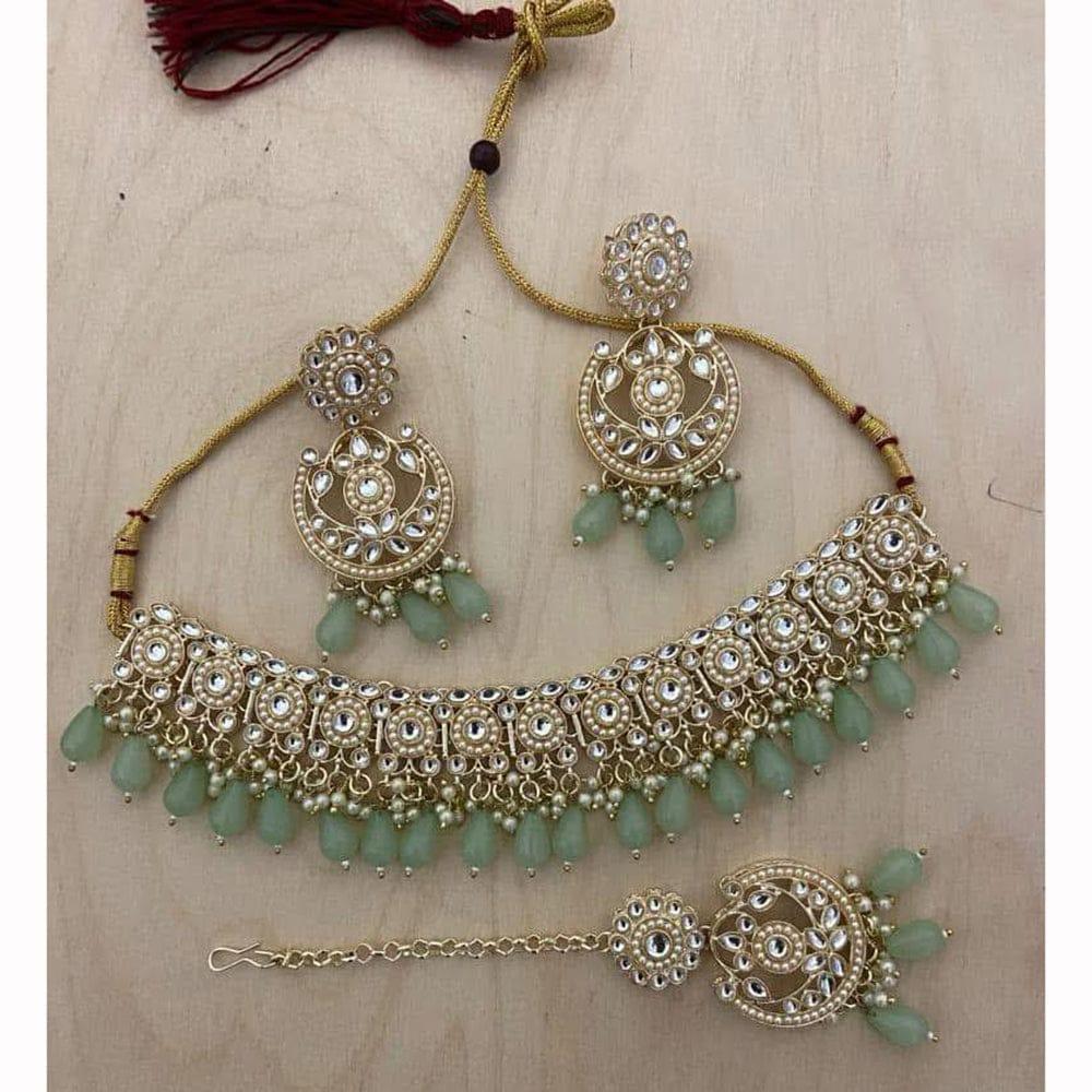 Sai Fashion Elegant Kundan Stone And Beads Choker Necklace Set