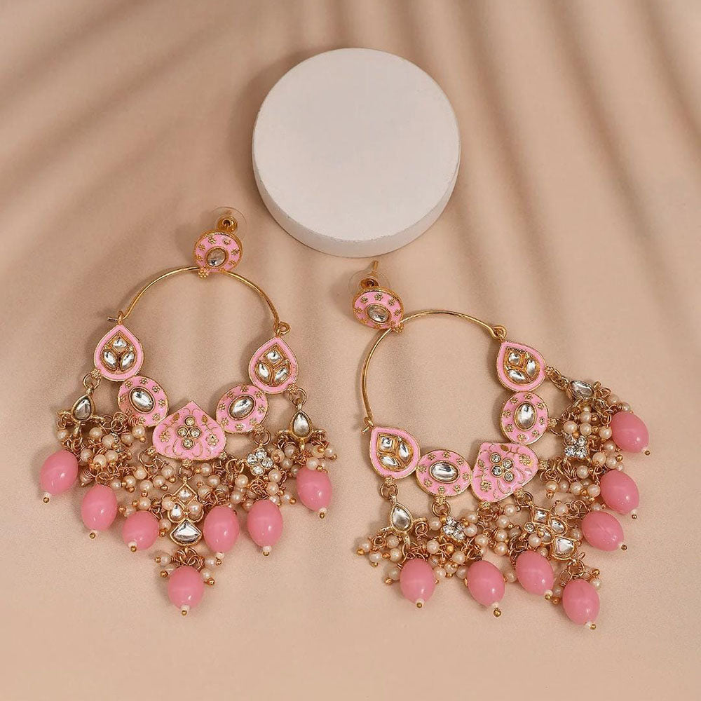 Shagna Graceful Kundan Stone And Beads Meenakari Traditional Drop Earrings