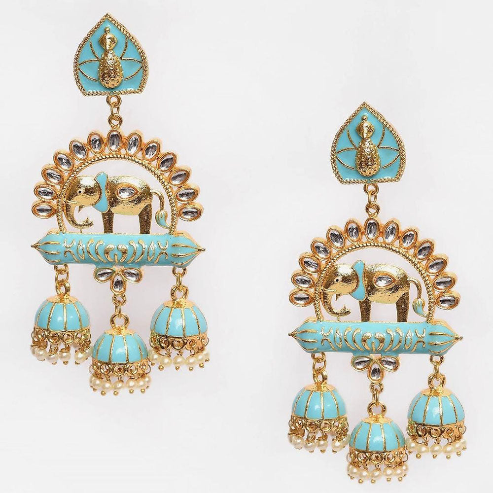 Shagna Graceful Kundan Stone And Beads Meenakari Jhumki Earrings