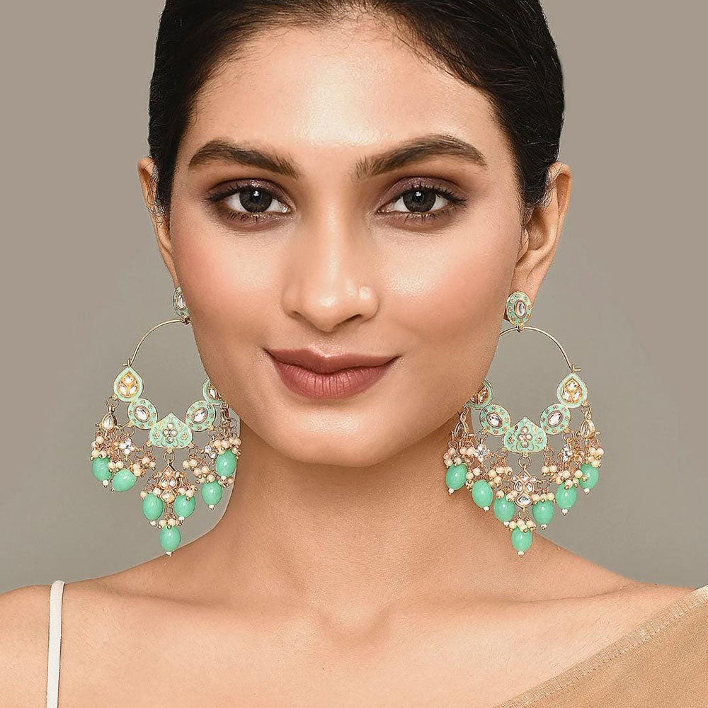 Shagna Graceful Kundan Stone And Beads Meenakari Traditional Drop Earrings