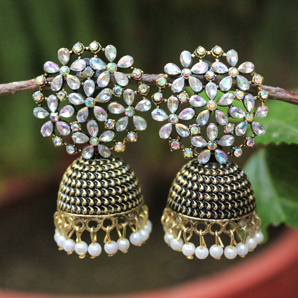 H K Fashion Gold Plated Crystal Stone Jhumki Earrings