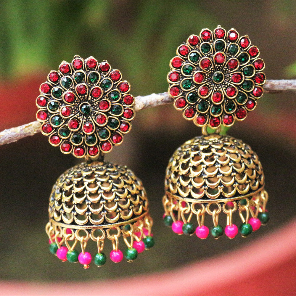 H K Fashion Gold Plated Austrian Stone Jhumki Earrings