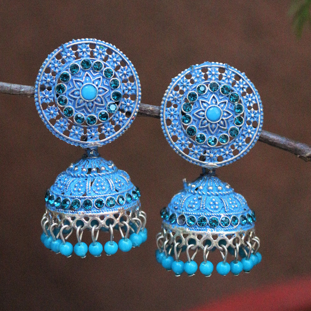 H K Fashion Silver Plated Pearls Jhumki Earrings
