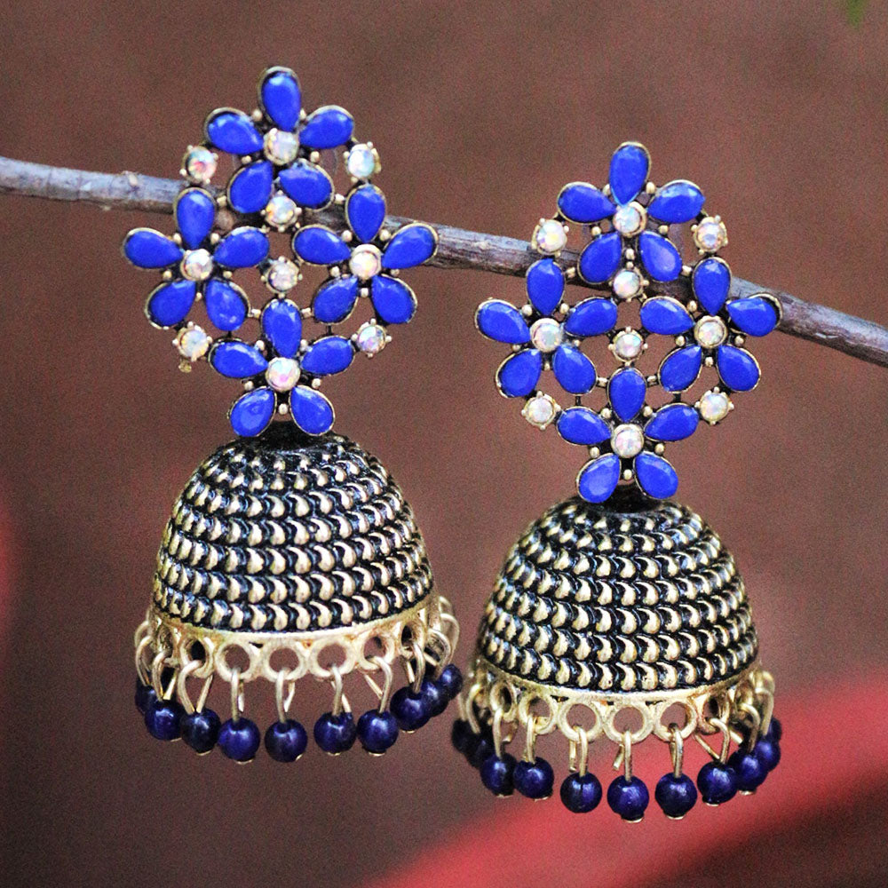 H K Fashion Gold Plated Austrian Stone And Pearls Jhumki Earrings