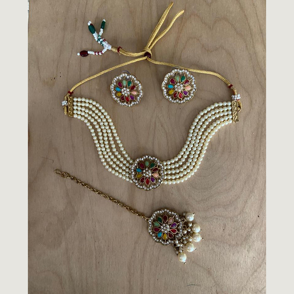 India Art Gold Plated Mirror Choker Necklace Set