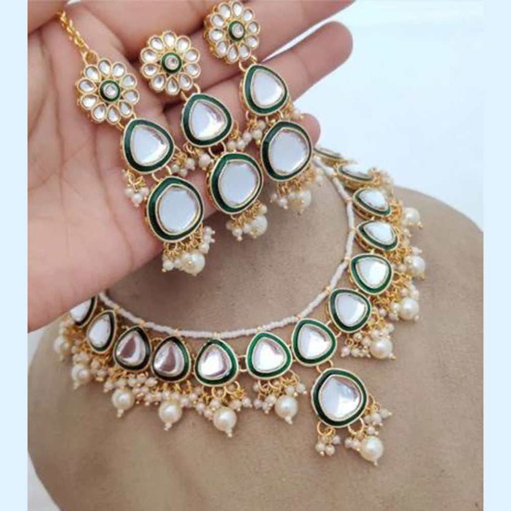 India Art Gold Plated Kundan Stone And Beads Meenakari Necklace Set