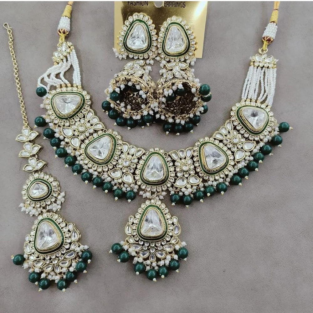 India Art Gold Plated Kundan Stone And Beads Necklace Set