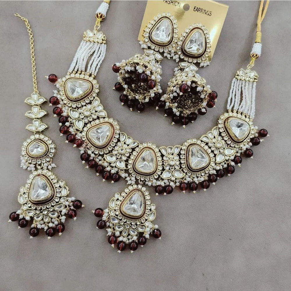 India Art Gold Plated Kundan Stone And Beads Necklace Set
