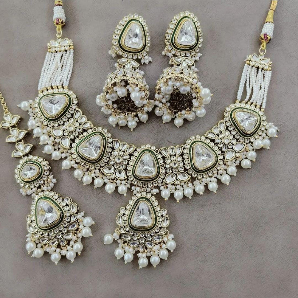 India Art Gold Plated Kundan Stone And Beads Necklace Set