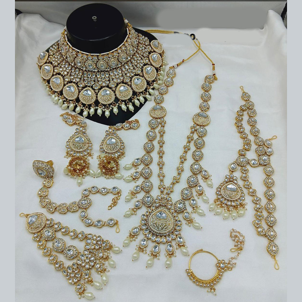 India Art Gold Plated Kundan Stone And Beads Meenakari Bridal Set