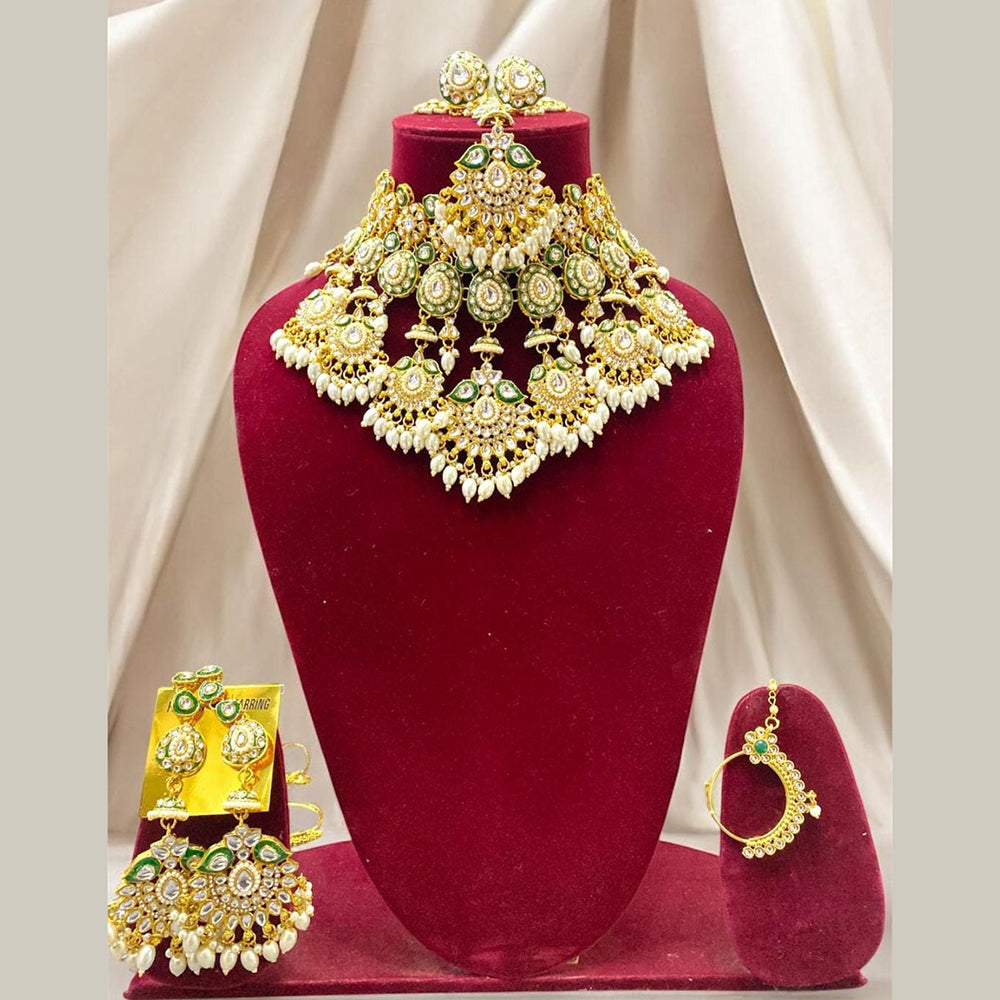 India Art Gold Plated Kundan Stone And Beads Meenakari Choker Necklace Set