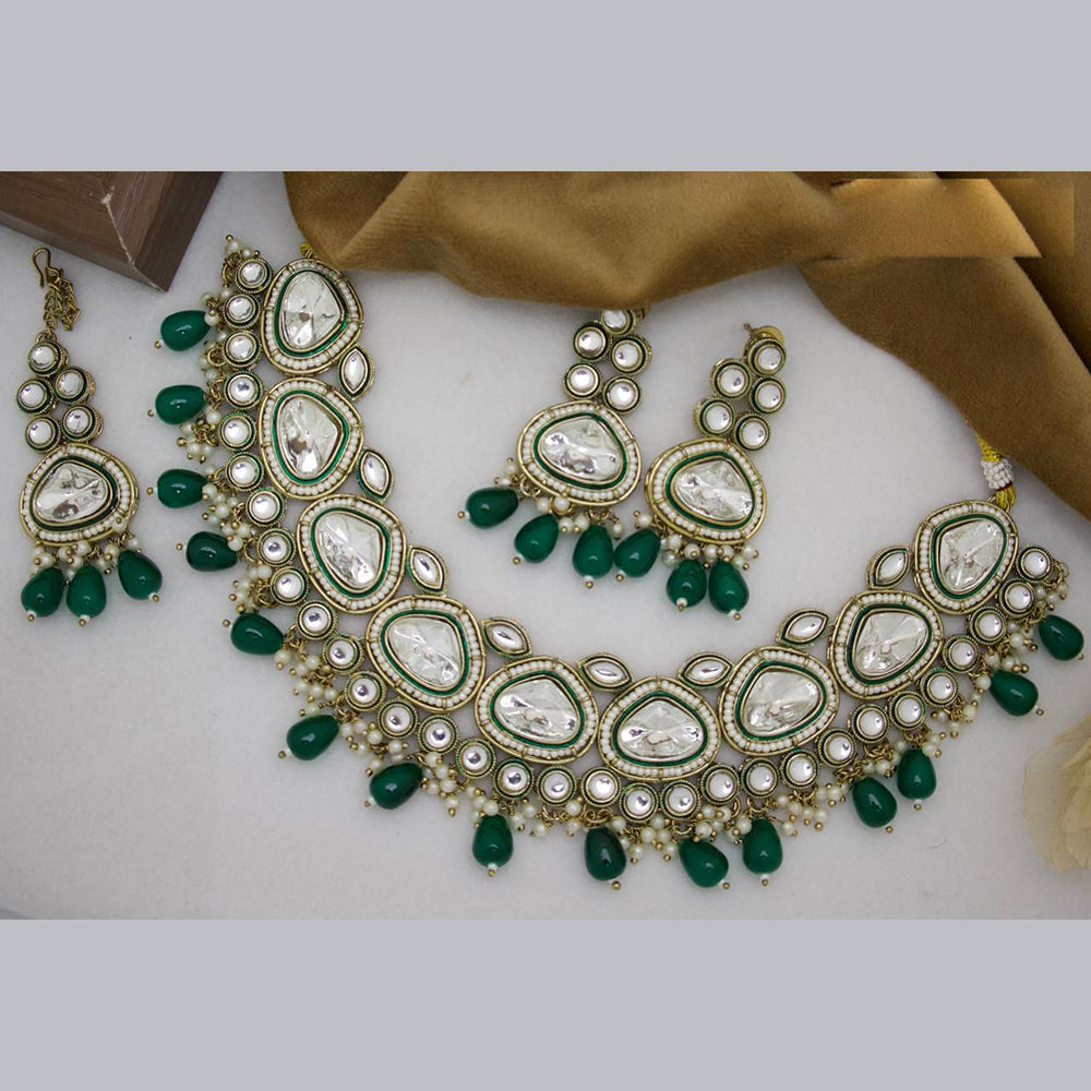 India Art Gold Plated Kundan Stone And Beads Necklace Set