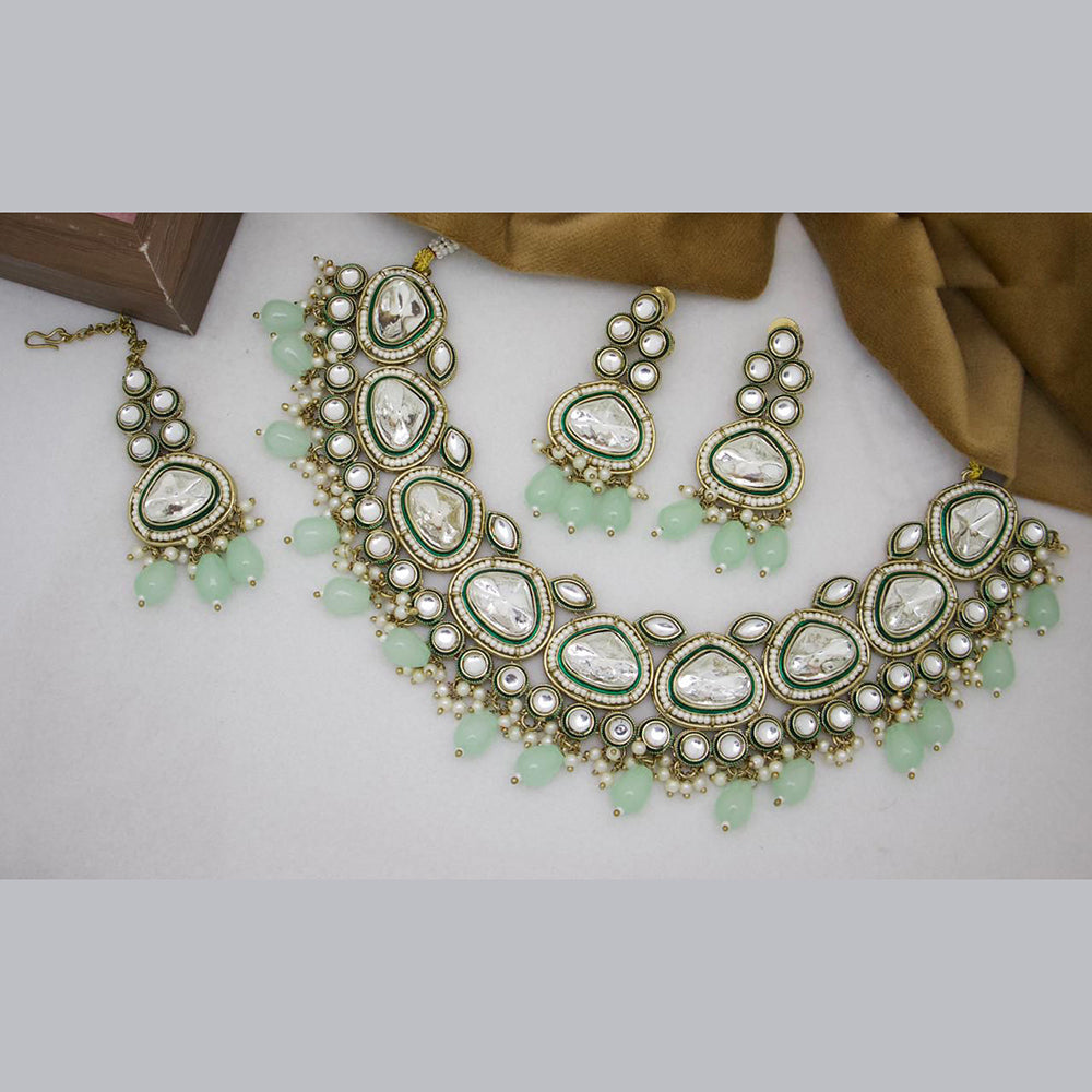 India Art Gold Plated Kundan Stone And Beads Necklace Set